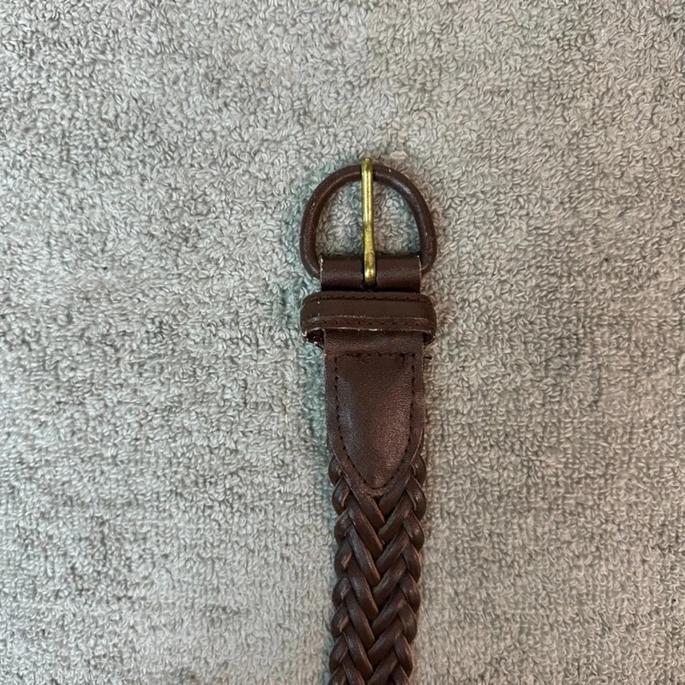 Mens Bonded Leather Braided Belt Dark Brown Woven Adjustable Size 42